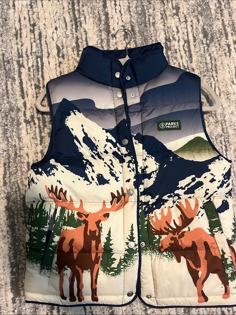 NWT - Parks Project Navy, Cream & Green Moose Mountain Puffer Vest